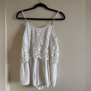 White Lace Spaghetti Strap Top Romper